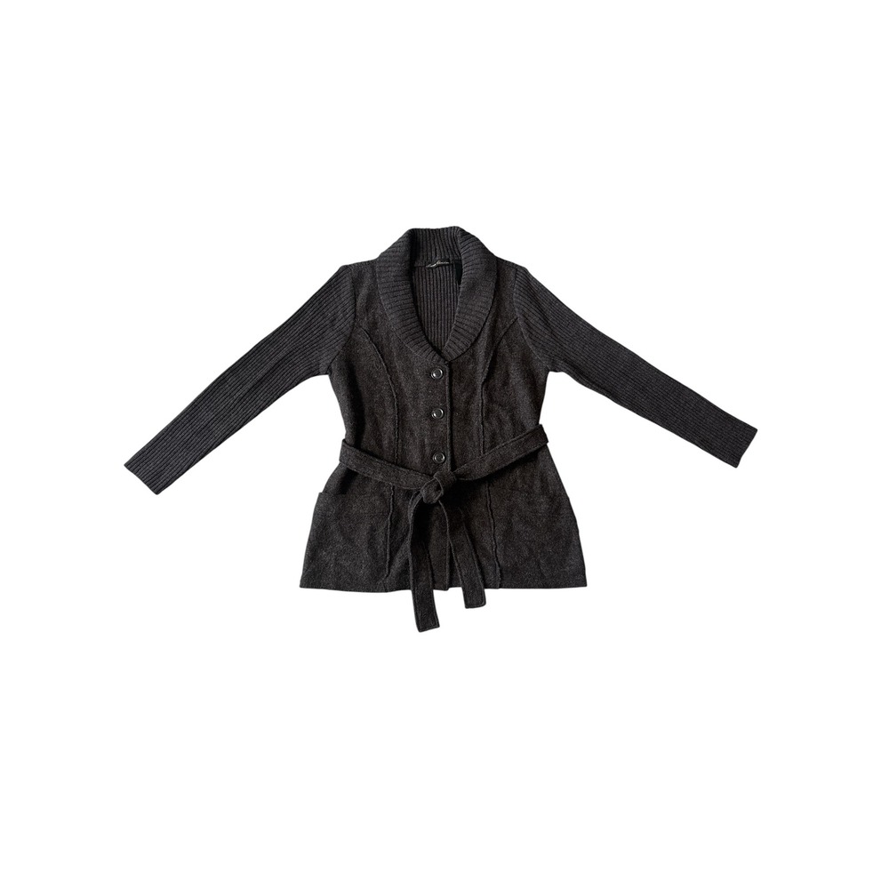 Dark Charcoal‎ Wool Belted Wrap
Cardigan